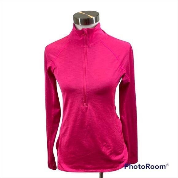 Ladies Under Armour Bright Pink Cold Gear Fitted 1/4 Zip Jacket Size Medium - Picture 1 of 13
